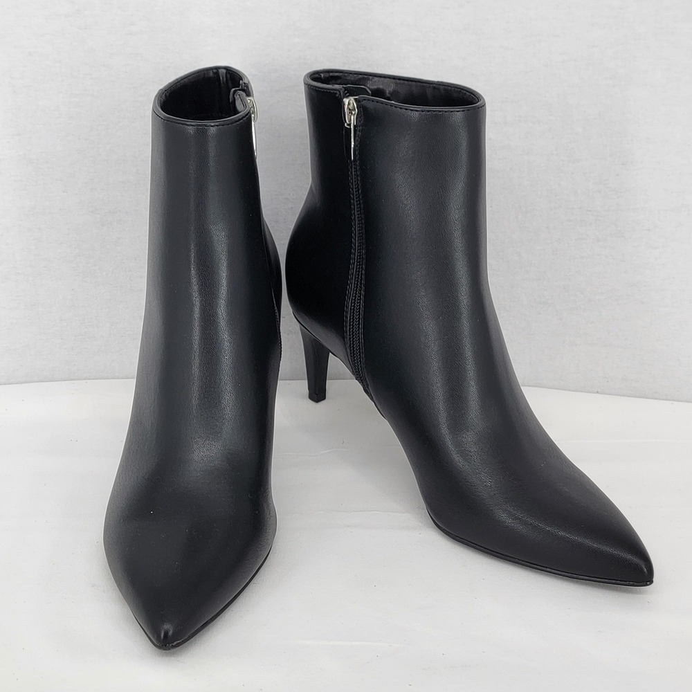 Nine West Womens Black Faux Leather Pointed Toe Kitten Heel Ankle Booties 9M
